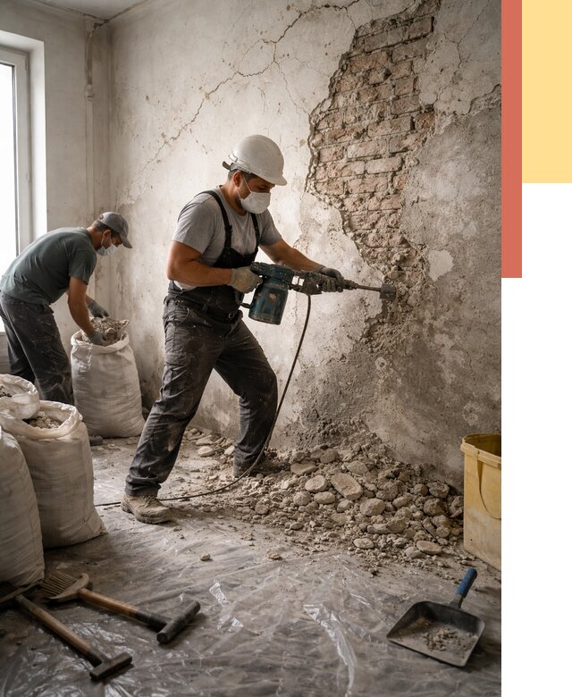 Демонтаж штукатурки со стен в Сердобске от 7280 руб/м² — быстро и недорого | ОТДЕЛОЧНИК-Срд