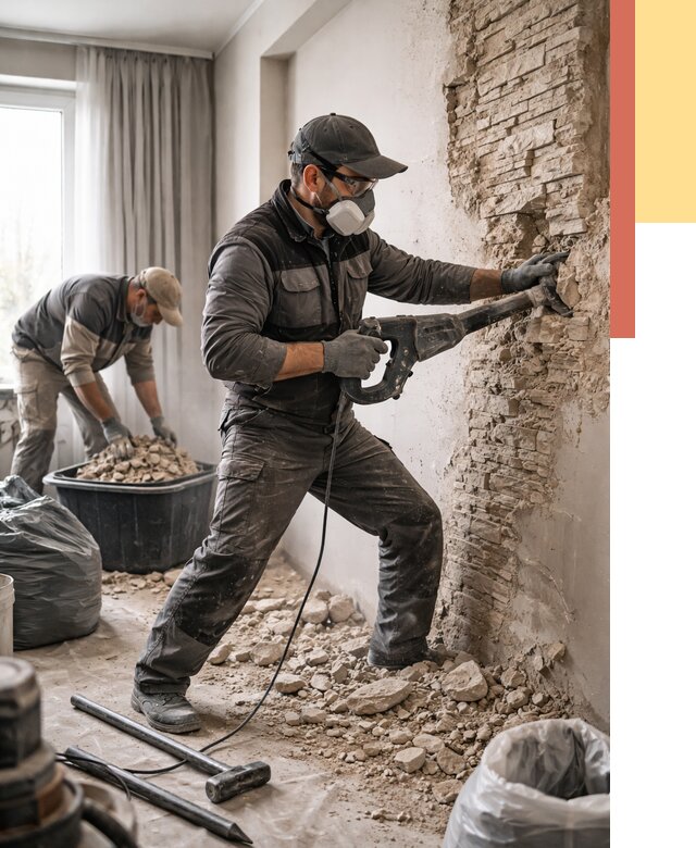 Демонтаж декоративного камня в Сердобске от 1466 руб/м² — быстро и недорого | ОТДЕЛОЧНИК-Срд