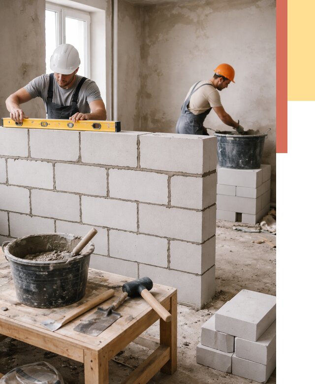 Кладка перегородок из газобетона в Сердобске от 3236 руб. под ключ | ОТДЕЛОЧНИК-Срд