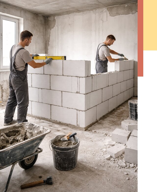 Кладка перегородок из ПГП в Сердобске от 2528 руб./м2 — монтаж и возведение под ключ | ОТДЕЛОЧНИК-Срд