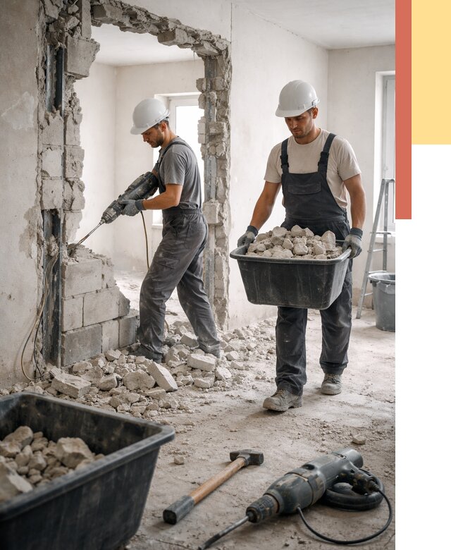 Демонтаж блоковых перегородок в Сердобске от 3792 руб. — быстро и недорого | ОТДЕЛОЧНИК-Срд