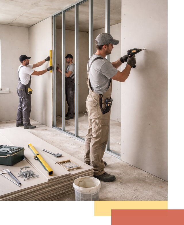 Однослойная перегородка из гипсокартона в Сердобске под ключ, монтаж и отделка