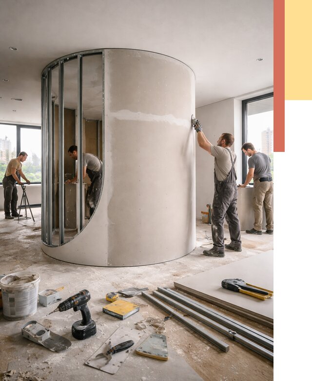 Радиусная перегородка из гипсокартона в Сердобске от 2932 руб. под ключ | ОТДЕЛОЧНИК-Срд