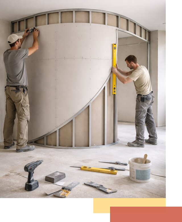 Радиусная перегородка из гипсокартона в Сердобске под ключ