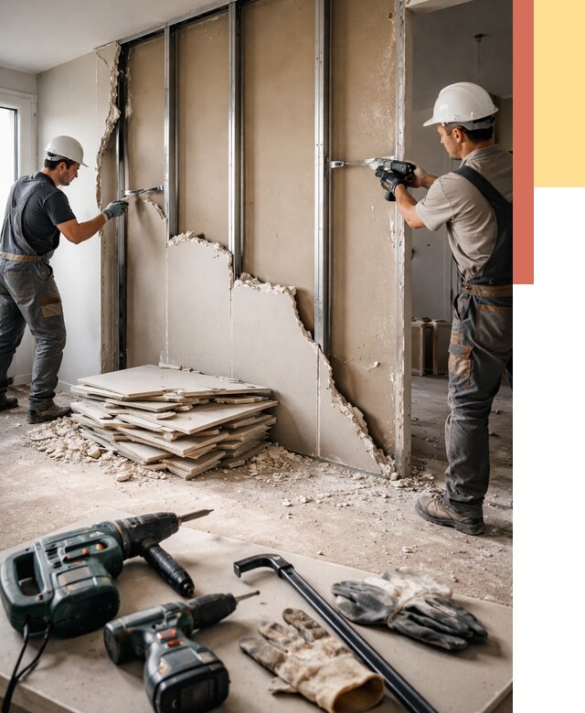 Демонтаж перегородки из гипсокартона в Сердобске от 1213 руб. быстро и недорого | ОТДЕЛОЧНИК-Срд