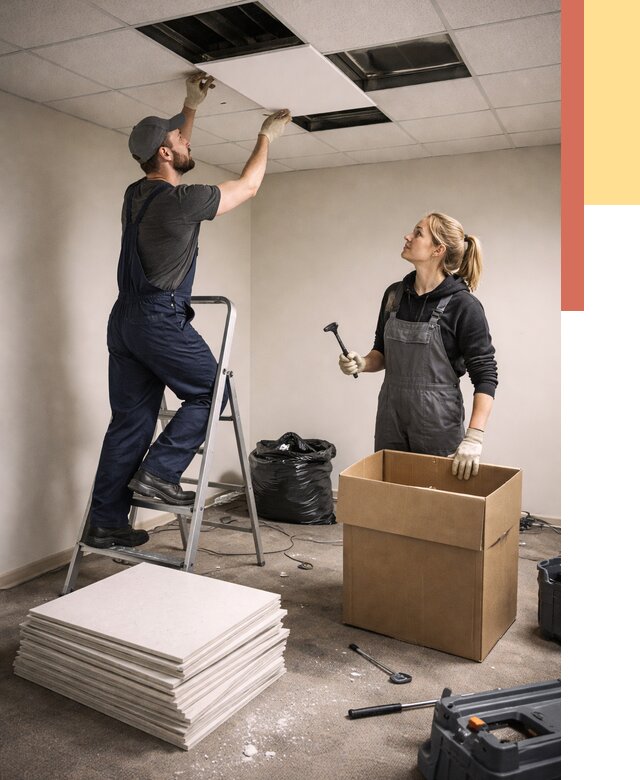 Демонтаж потолочной плитки в Сердобске от 4550 руб. быстро и недорого | ОТДЕЛОЧНИК-Срд