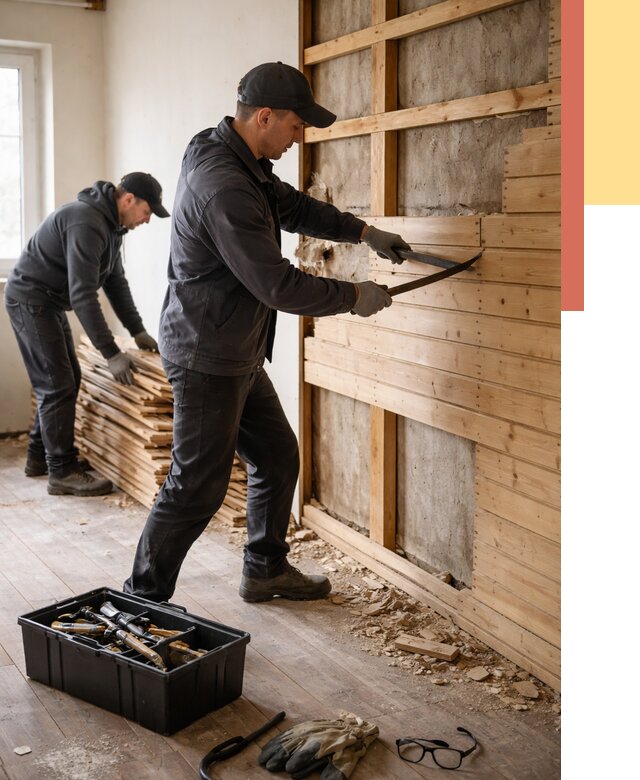 Демонтаж вагонки в Сердобске от 3842 руб/м2 — быстро и недорого | ОТДЕЛОЧНИК-Срд