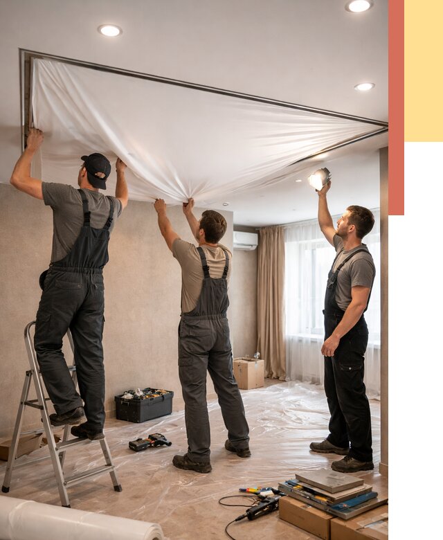 Монтаж ПВХ натяжного потолка в Сердобске от 3539 руб. под ключ | ОТДЕЛОЧНИК-Срд