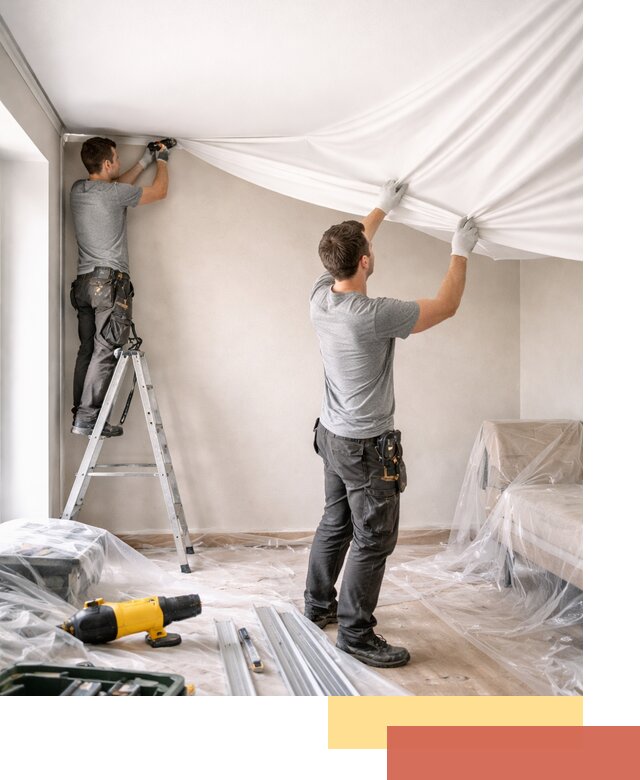 Монтаж тканевого натяжного потолка в Сердобске недорого и быстро