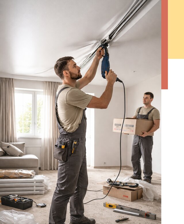 Монтаж сатинового натяжного потолка в Сердобске от 3539 руб. | Быстро, недорого — ОТДЕЛОЧНИК-Срд