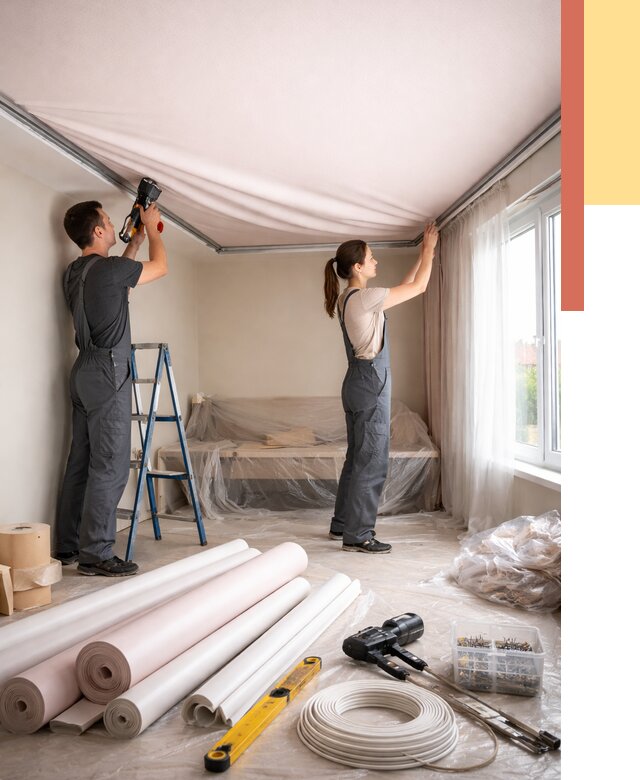 Монтаж цветного натяжного потолка в Сердобске от 4247 руб/м² — быстро и недорого | ОТДЕЛОЧНИК-Срд