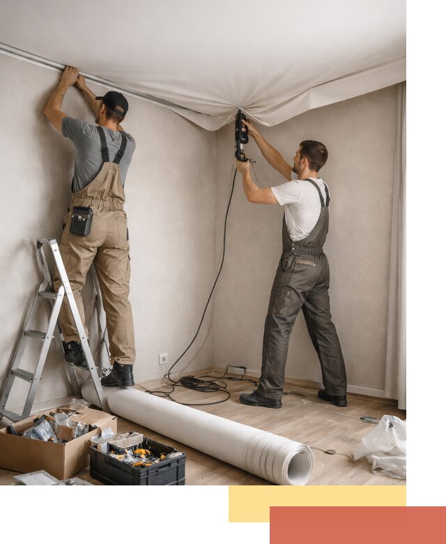 Монтаж цветного натяжного потолка в Сердобске за один день