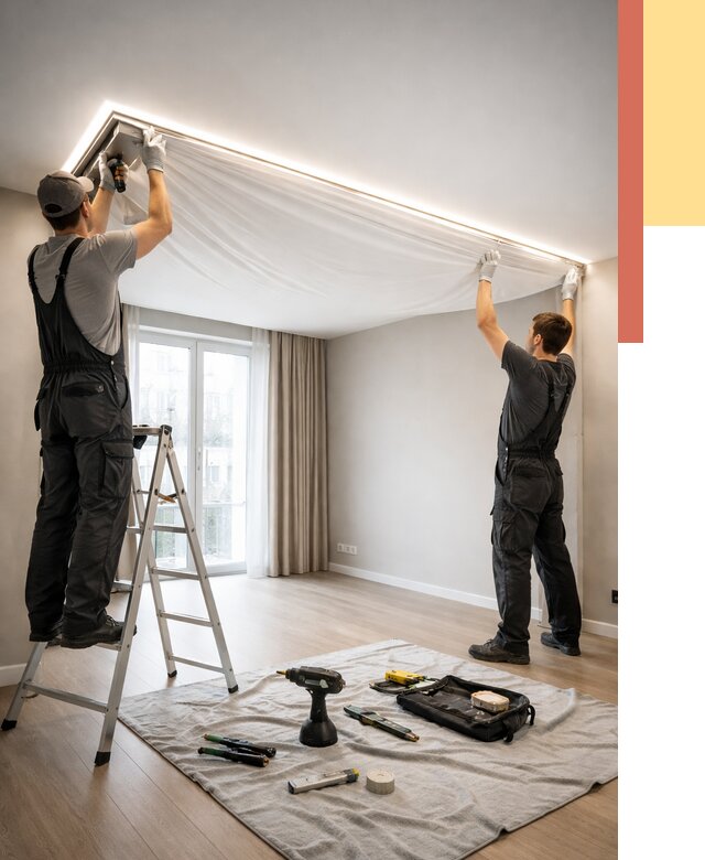 Монтаж парящего натяжного потолка в Сердобске от 4550 руб. быстро и недорого | ОТДЕЛОЧНИК-Срд