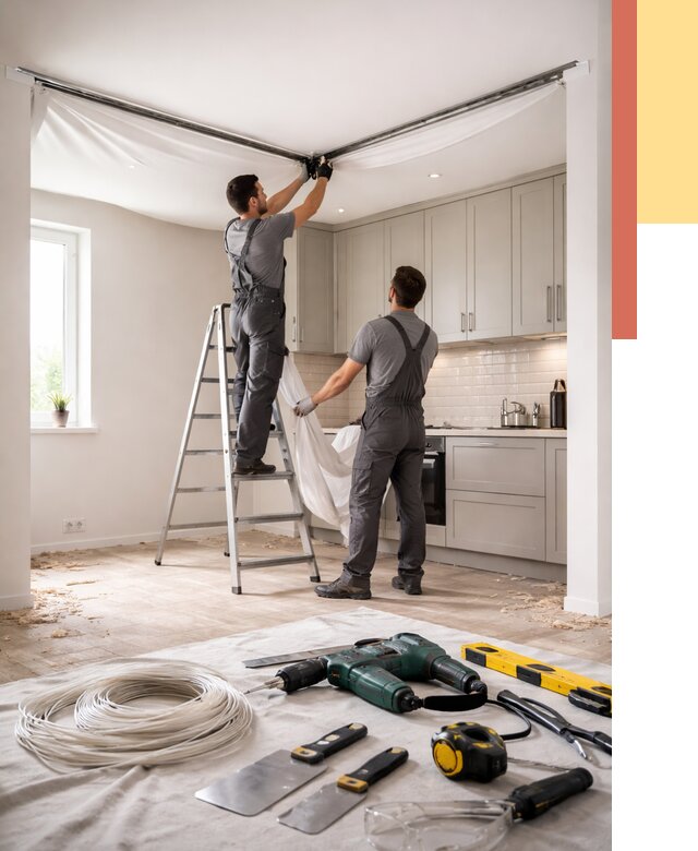 Установка натяжного потолка на кухне в Сердобске от 2427 руб. | ОТДЕЛОЧНИК-Срд