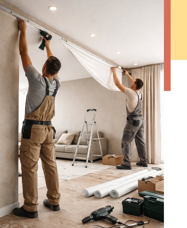 Монтаж натяжного потолка в гостиной в Сердобске от 556 руб. | ОТДЕЛОЧНИК-Срд