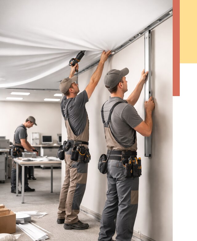 Монтаж натяжного потолка в офисе в Сердобске от 455 руб/м² — быстро и недорого | ОТДЕЛОЧНИК-Срд