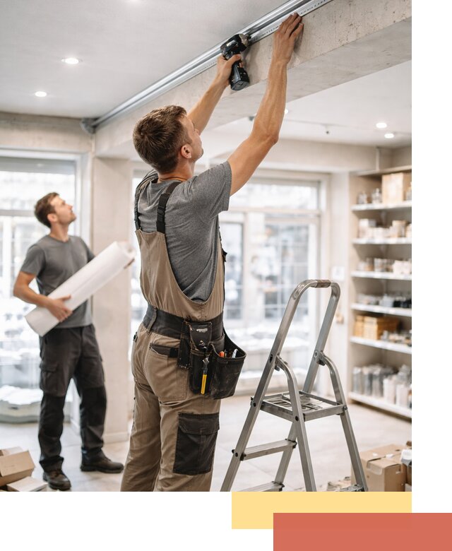 Монтаж натяжных потолков в магазине в Сердобске