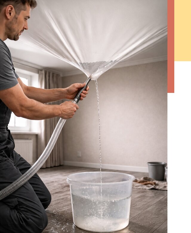 Слив воды с натяжного потолка в Сердобске от 2528 руб. быстро и недорого | ОТДЕЛОЧНИК-Срд