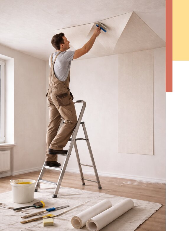 Поклейка обоев на потолок в Сердобске от 4550 руб. быстро и недорого | ОТДЕЛОЧНИК-Срд